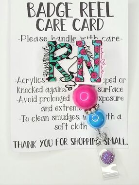 Hand Crafted RN Badge Reel with Pink and Blue Beads